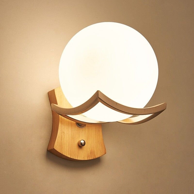 Wall Lamp on the Wall, New Chinese Style Solid Wood Courtyard Bedroom, Internet-Famous Corridor Lamp, European Style Simple Wall Lamp