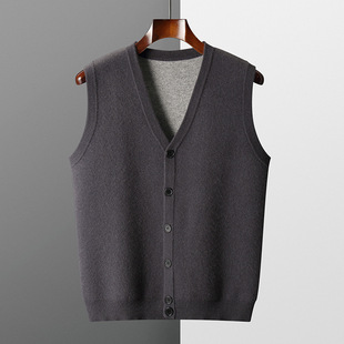 Cashmere 2024 Vest Men's V-neck Double Color Thickened Knitted Warm Vest Casual All-match New Vest for Autumn and Winter