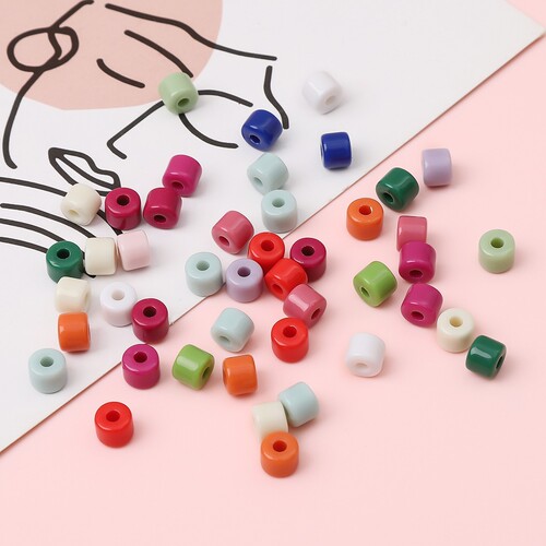 6mm acrylic solid color small cylindrical cream beads loose beads DIY handmade beaded mobile phone chain bracelet jewelry accessories