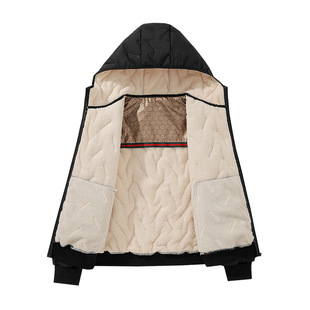 2024 Foreign Trade Men's Hooded Cotton-padded Coat Solid Color Cotton-padded Coat Men's Winter Velvet Coat Lamb Velvet Warm Cotton-padded Coat Men
