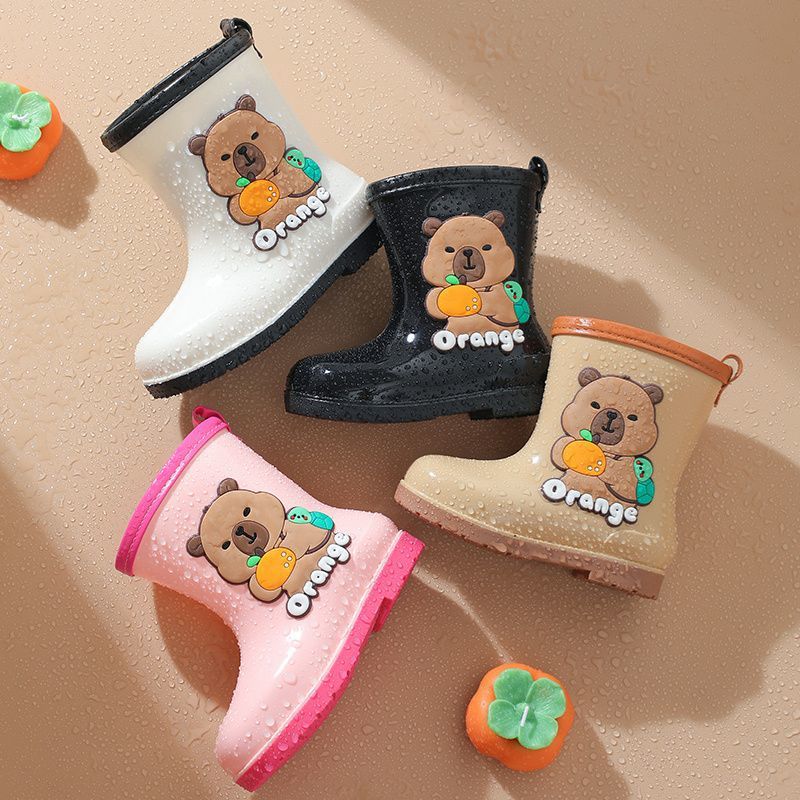 Nuevos niños capibara barril corto impermeable bebé zapatos de lluvia botas de lluvia barril medio para niños y niñas dibujos animados jardín de infantes zapatos de agua