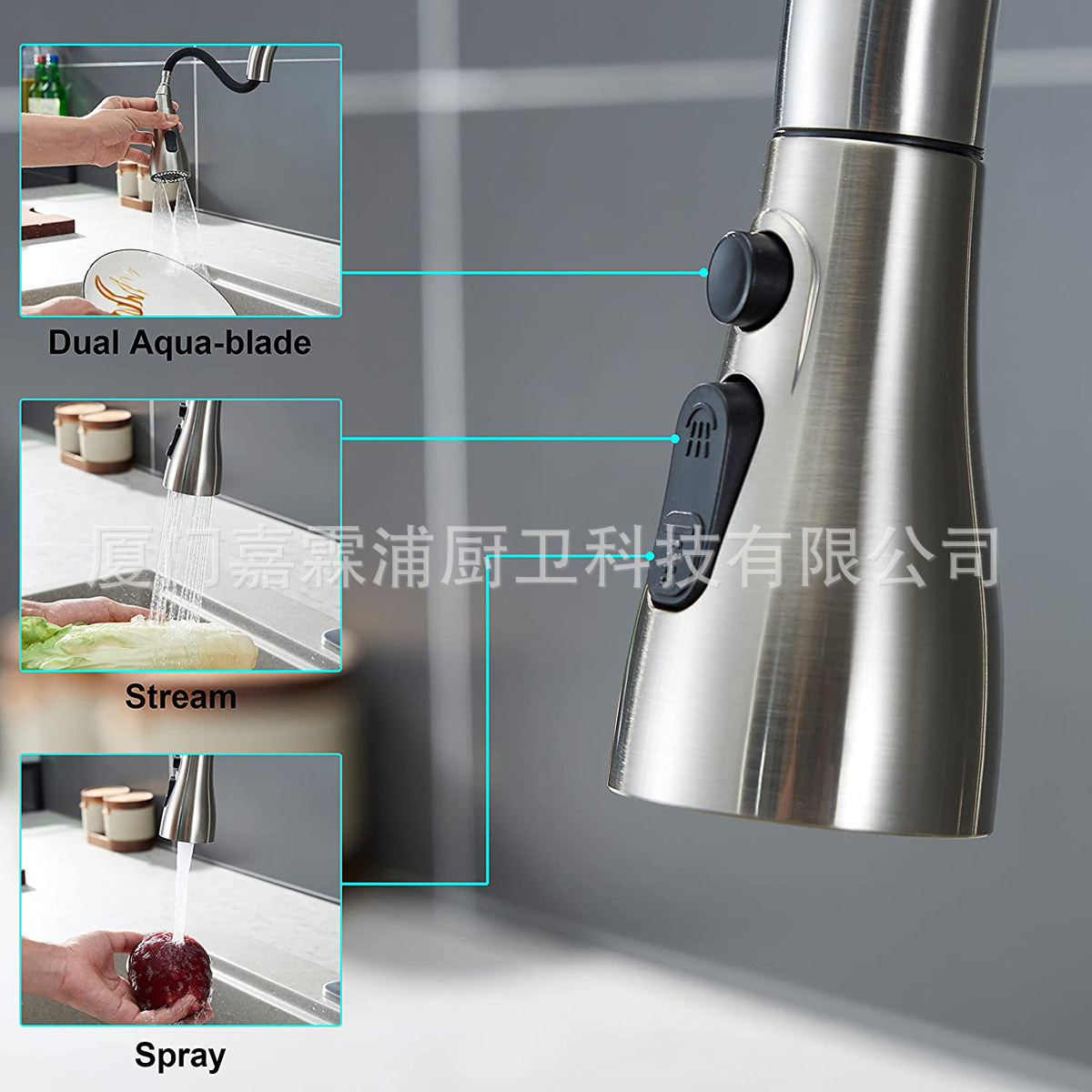 Cross-border kitchen sink, three-function, double-blade water, mesh water, small waist, pull-out faucet, shower head undefined