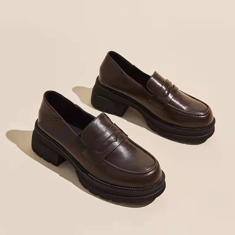 Height-Increasing Soft-Soled Spring and Autumn Loafers for Women 2025 New British Style Leather Shoes Thick-Soled French High-Heeled Jk Single Shoes Height-Increasing Soft-Soled Spring and Autumn Loafers for Women 2025 New British Style Leather Shoes Thick-Soled French High-Heeled Jk Single Shoes
