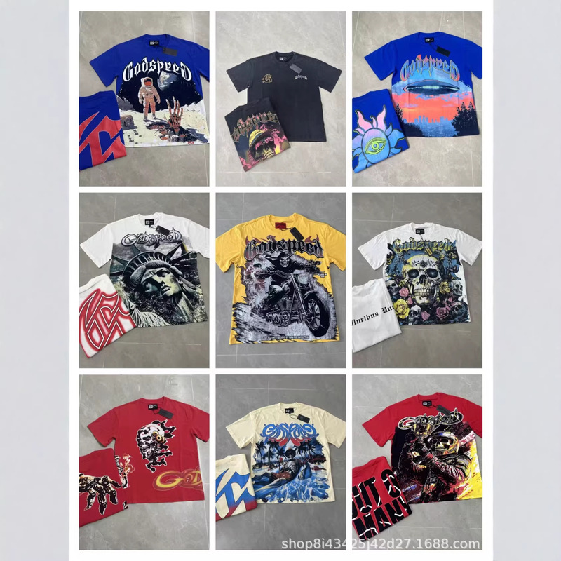 2025 Cross-Border Wholesale American Fashion Go New Style Rock Street Skull Print Retro Washed Loose Cotton T-Shirt for Men 2025 Cross-Border Wholesale American Fashion Go New Style Rock Street Skull Print Retro Washed Loose Cotton T-Shirt for Men
