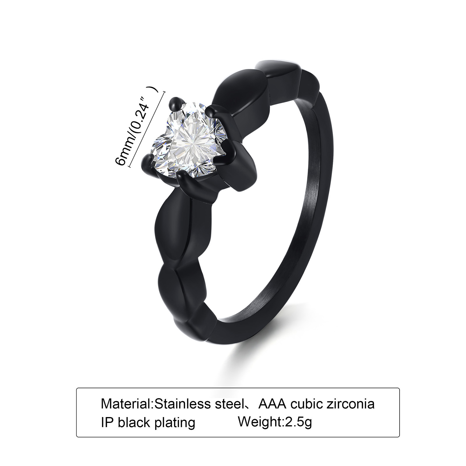 Simple Style Heart Shape Stainless Steel Rings Inlay Zircon Stainless Steel Rings display picture 2