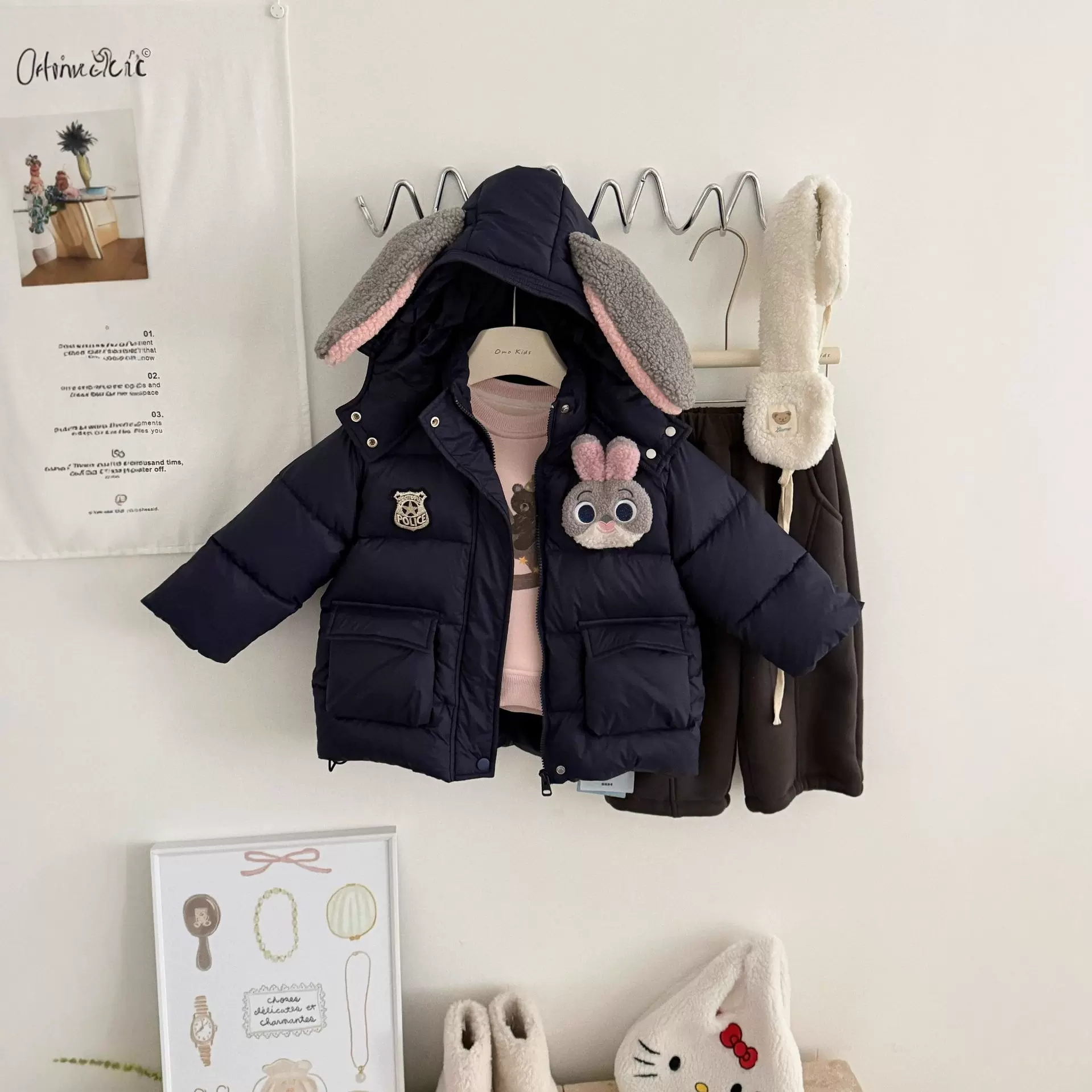 女童韩版保暖棉服2025冬季新款儿童可爱兔子警官防泼水跑棉外套