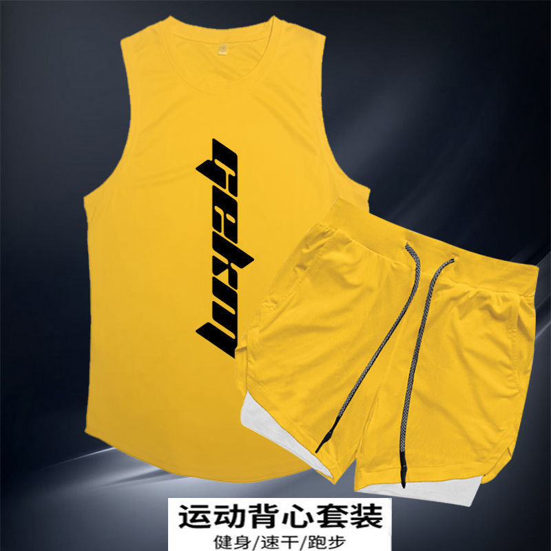 Sports Suit Men's Summer Sleeveless Vest Ice Silk Breathable Quick-Drying Clothing Running Basketball Five-Point Pants Morning Running Suit Trendy
