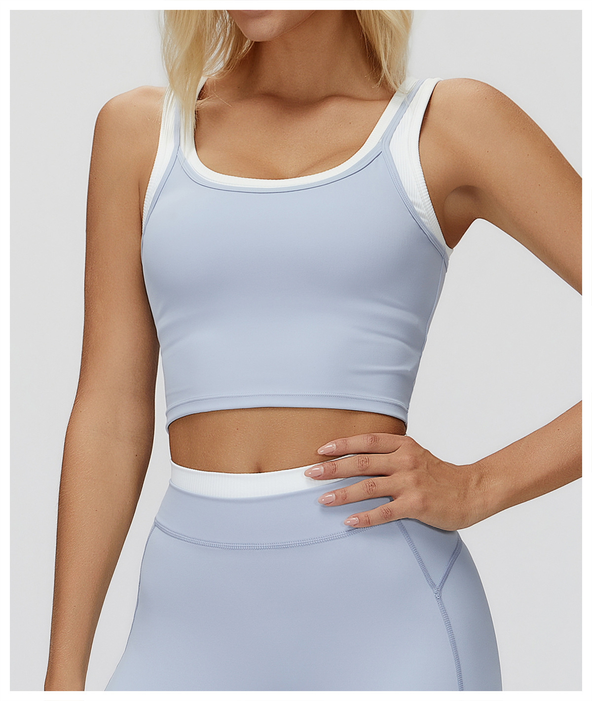 Women's Two Piece Vest Casual Top Color Blocking Nude Feel Fashionable Running Sports Underwear 3129_ecoleips.com
