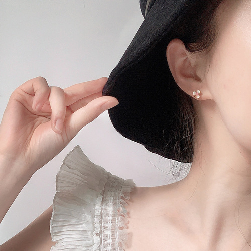 S925 sterling silver gold-plated glaze flower flower stud earrings for women, simple, sweet and versatile small fresh earrings and earrings