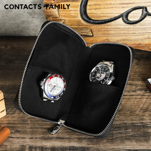 油蠟牛皮黑色手表盒兩位裝戶外旅行拉鏈情侶手表收納袋現貨批發