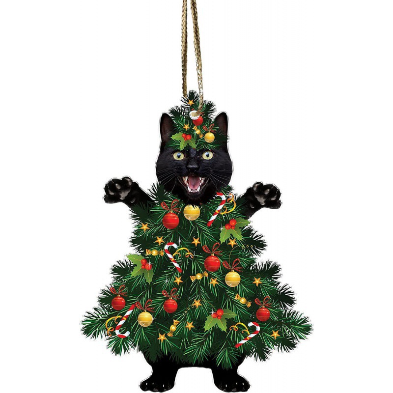 Creativo transfronterizo nuevo 20223 negro gato expresión divertida casa árbol de Navidad decoraciones adornos de acrílico colgante image 18