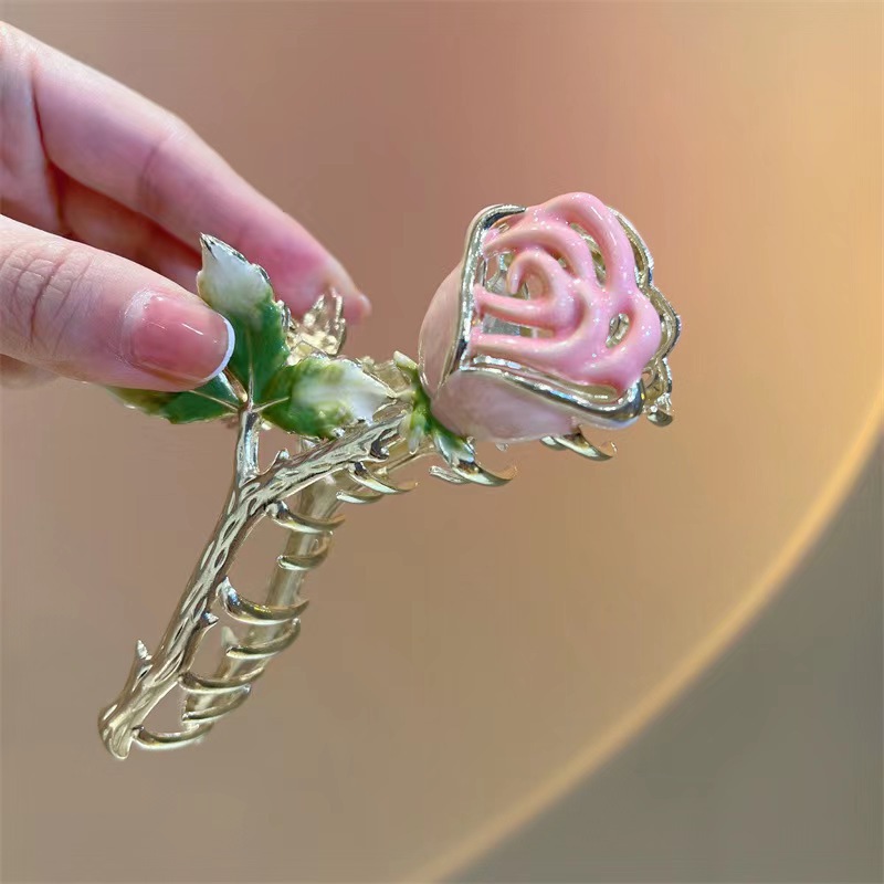 48g Weight Hair Claws Hair Accessories Type 1 Piece Quantity Daily, Street Occasion Alloy Material Rose Pattern All Seasons Season Women's Gender IG Style, Sweet Style IG Style Sweet Women's Rose Alloy Hair Claws 4