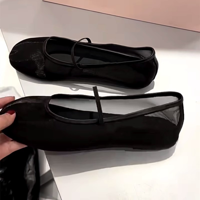 Round Toe Shallow Mouth Single For Women, New Summer Fashion Flat Mesh Breathable Soft Granny Shoes, Mary Jane Shoes_vogvips.com