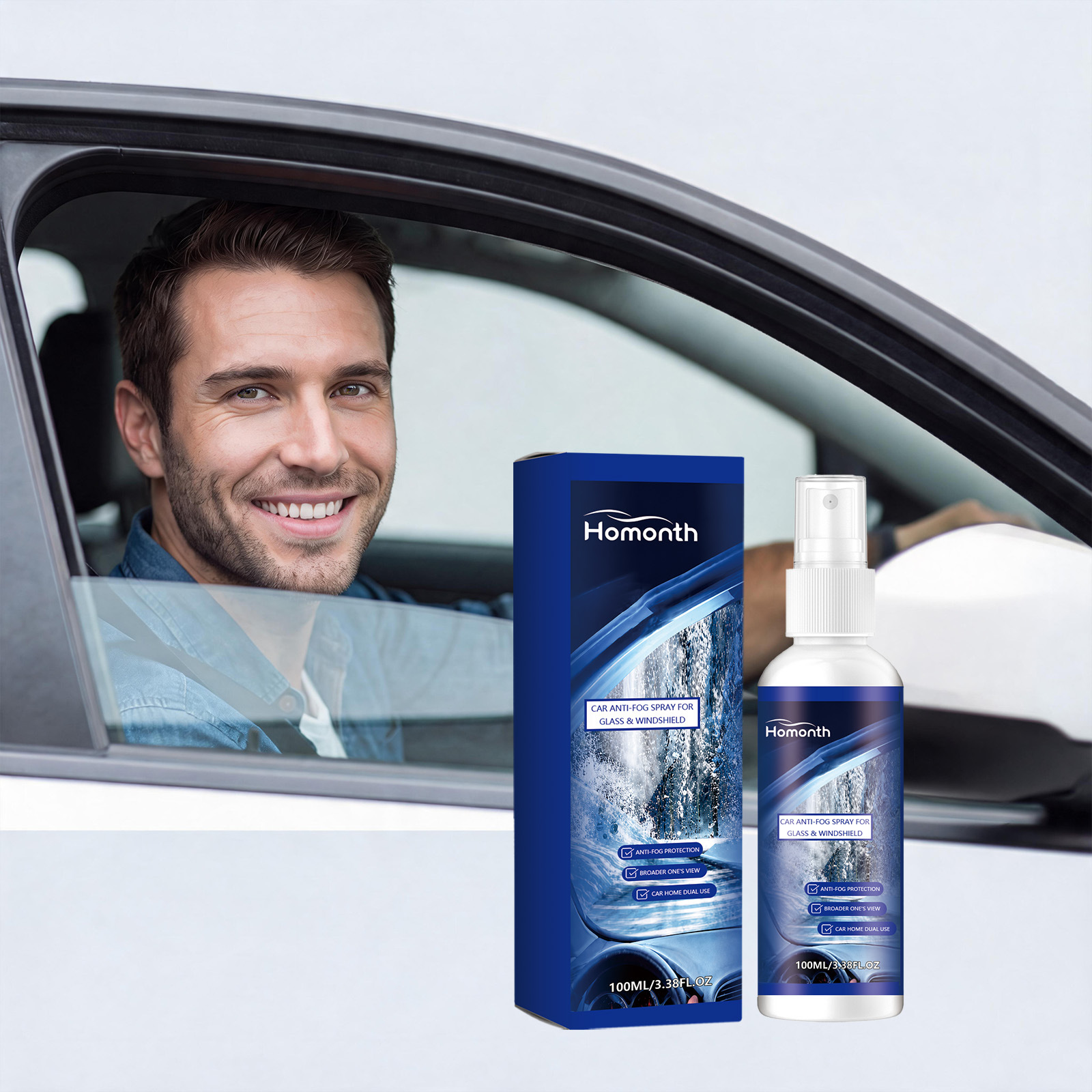 Homonth Car Anti-Fog Spray for Cleaning Car Windows and Rearview Mirrors, Improves Visibility and Clarity, Anti-Fog and Hydrophobic