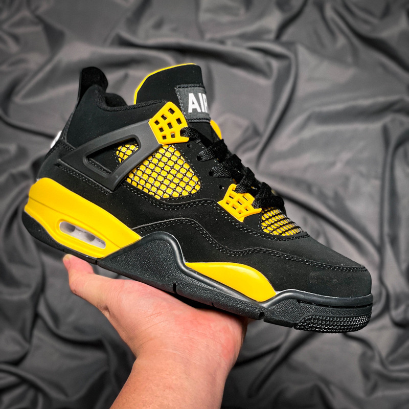 Nike Men's Shoes Summer Aj4 Cement Yellow Electric Mother Basketball Shoes Women's Shoes Parisian Putian Shoes Trendy Shock Absorption