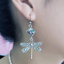 蓝菁 跨境方石鲍鱼贝蜻蜓耳环 欧美女士复古个性雕花耳坠耳环批发