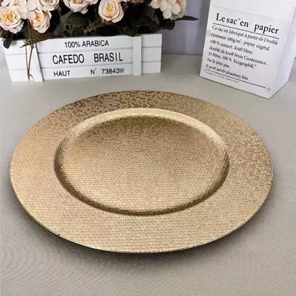 外贸婚礼酒店派对一次性工艺盘装饰塑料盘charger plate