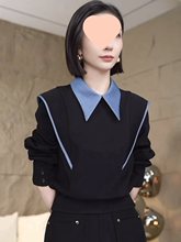今年流行假两件加绒卫衣女2025春夏宽松撞色拼接百搭短款上衣