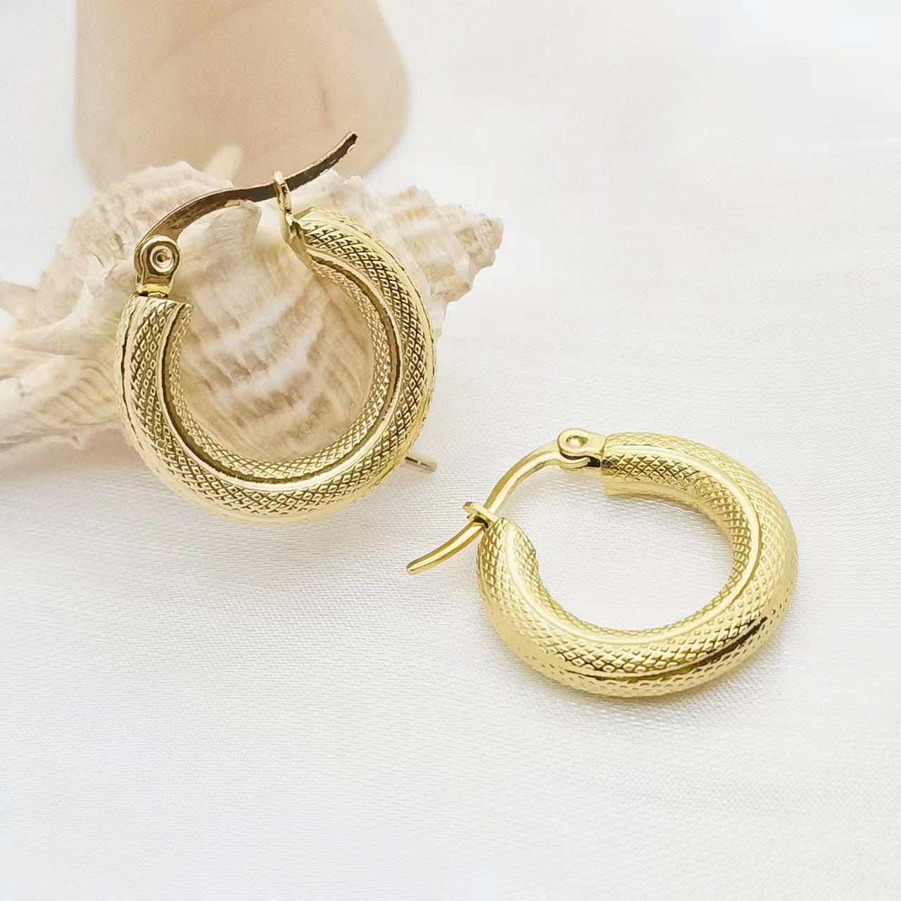 1 Pair Streetwear Solid Color Plating Stainless Steel Hoop Earrings display picture 1