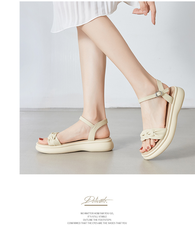 Sandal nữ đế dày quai ngang phong cách Hàn Quốc — M563 vàng nhạt chi tiết 18