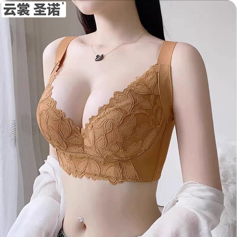 Sexy Lace Bra, Push-Up, Side Breast Support, Beauty Salon Adjustable Bra, Women's Soft Underwire, Bright Red Bra for Small Breasts