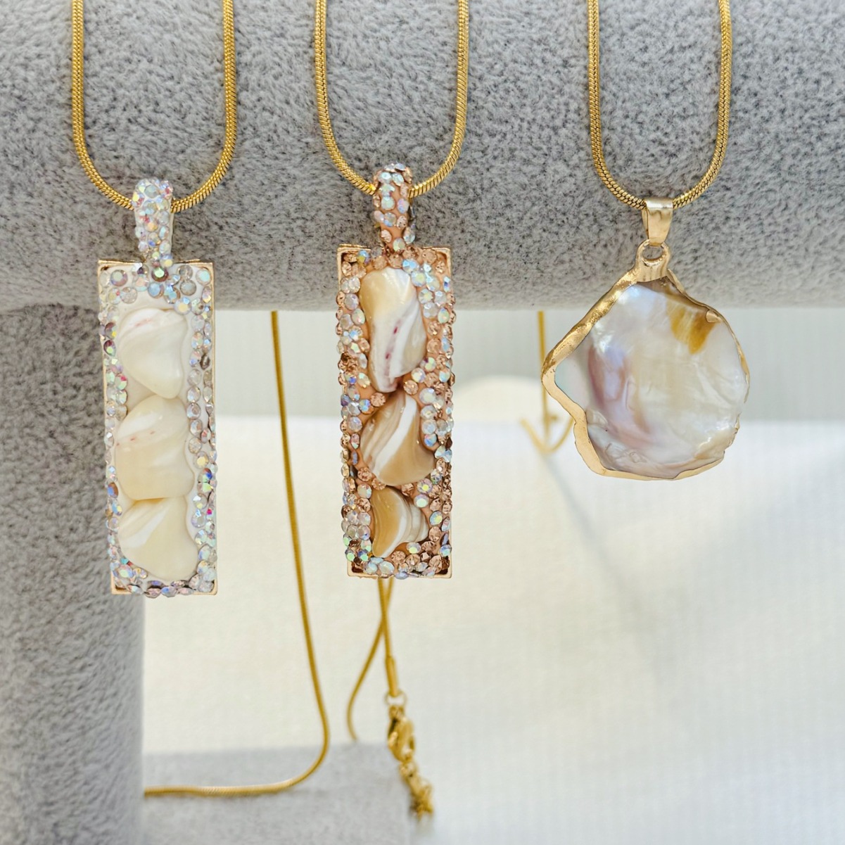 Summer marine beach shiny rectangular pendant pearl