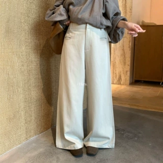 Hers一勺甜秋季韩系简约百搭遮肉显瘦高腰直筒阔腿休闲裤女66708