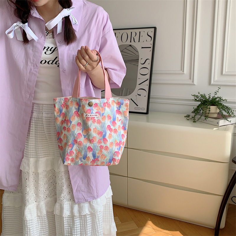 75g Weight Magnetic Buckle Closure Type Top Handle Strap Type Handbag Bags Type Casual Occasion Canvas Material Flower Pattern Spring&Summer Season Women's Gender Vacation Style Square Shape Women's Canvas Flower Vacation Square Magnetic Buckle Handbag 18