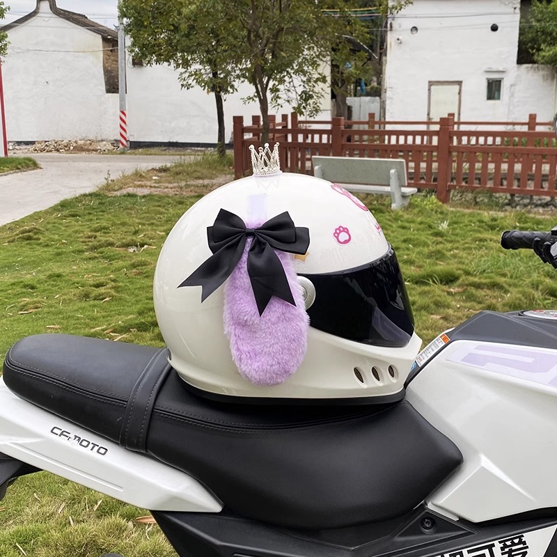 Plush Ear Black Bowknot Purple Dog Helmet Decoration Motorcycle Universal
