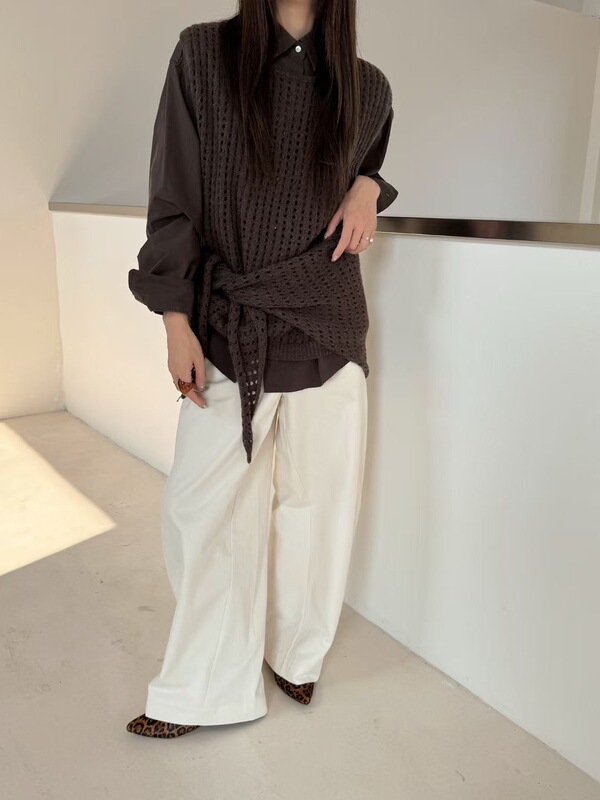 2025早秋新款韩系显瘦镂空针织衫女设计感小众宽松无袖坎肩马甲|undefined