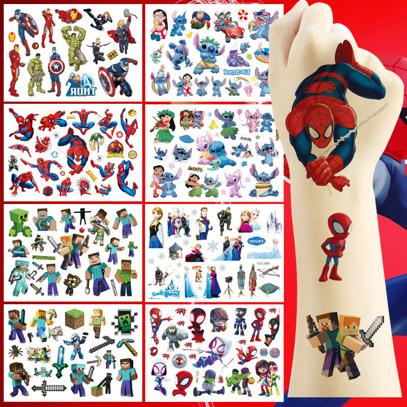 Children's Water Transfer Luminous Tattoo Stickers Minecraft Game Stitch Spider-Man Stitch Tattoo Stickers Children's Water Transfer Luminous Tattoo Stickers Minecraft Game Stitch Spider-Man Stitch Tattoo Stickers