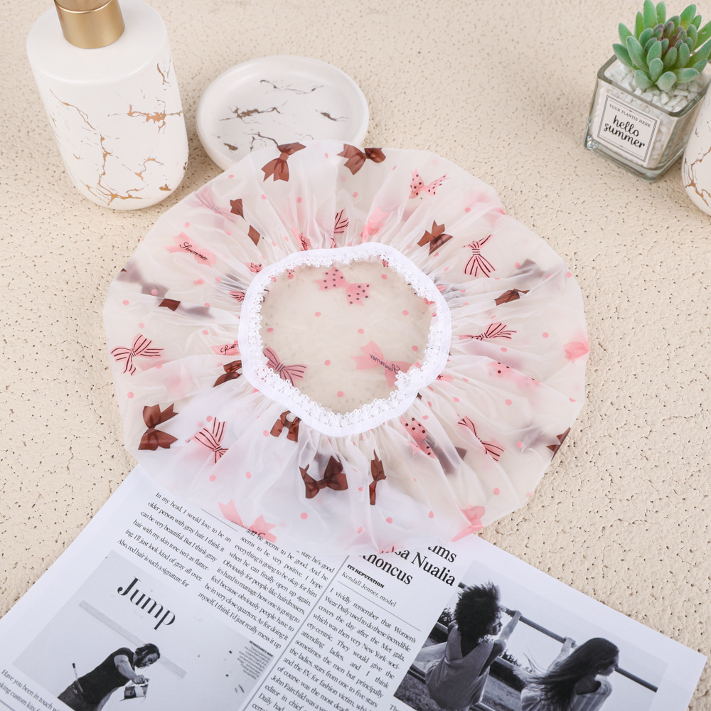 Capas de impresión de PE de una sola capa sombrero de baño más grosado sombrero de baño impermeable sombrero de pelo seco sombrero de ducha sombrero de máscara de pelo sombrero de pelo