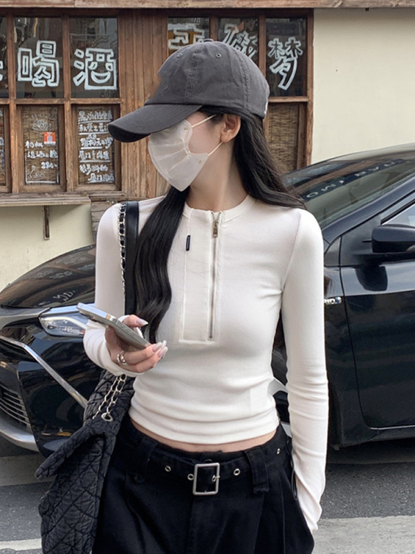 美式打底长袖上衣女早秋爵士短款辣妹酷飒拽姐掐腰T恤搭配工装裤|undefined
