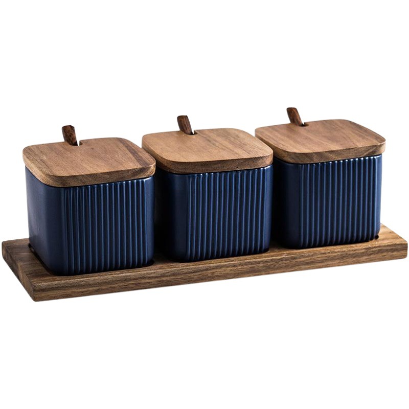 Directo de fábrica creativo cuadrado recto grano condimento tarro hogar combinación condimento caja cerámica condimento tarro traje