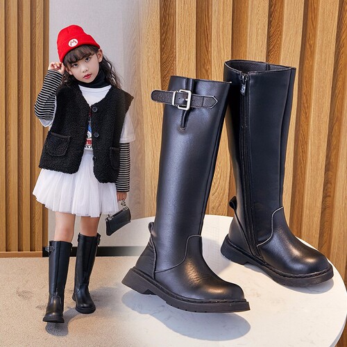 Girls' High-Top Boots, Stylish Soft-Soled All-Match Long Boots—New Autumn/Winter Collection for Older Children and Teens, Perfect for Runways, Performances, and Princess-Like Leather Boots