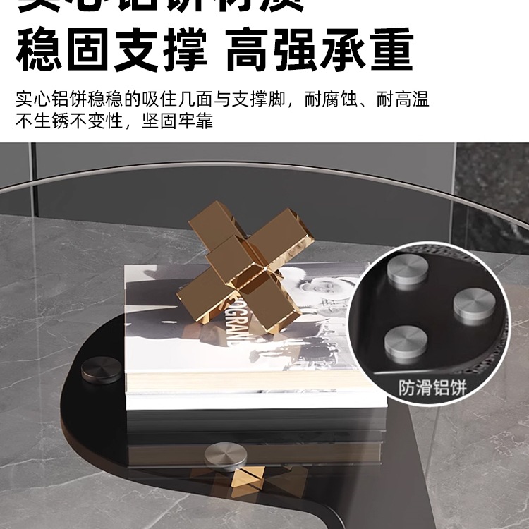 Mesa de té de acero inoxidable de lujo ligero italiano, sofá, esquina de vidrio de la sala de estar, mesa redonda minimalista moderna, simple y de alta calidad