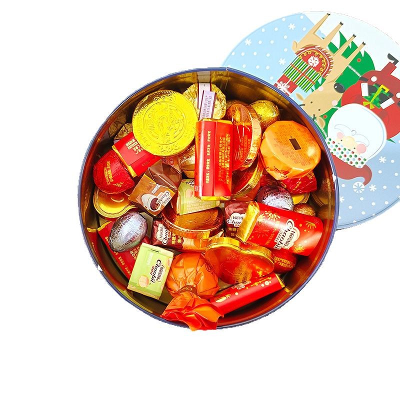 Navidad caramelo redondo caja de almacenamiento de hierro forjado cartón cartón paquete de regalo caja grande y pequeña caja caja de lata