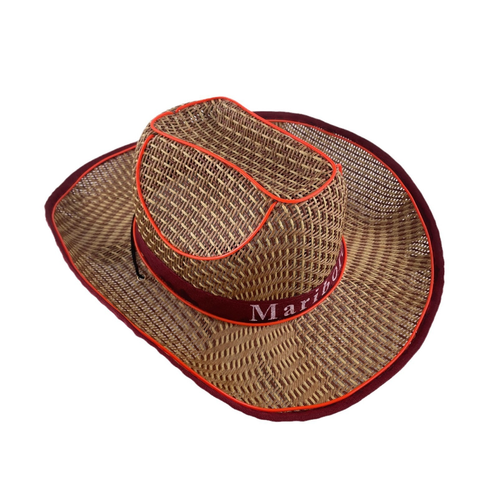 #614-2 3V无线款-草帽发光牛仔帽（翘沿酒红）（红色）