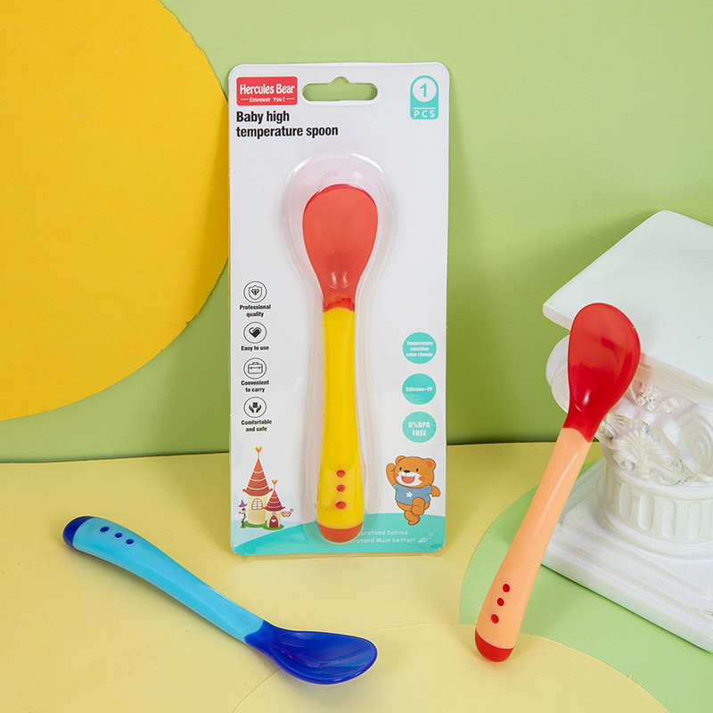 Simple style baby soft head soup spoon baby temperature sensing spoon single pack feeding tableware baby spoon 9067