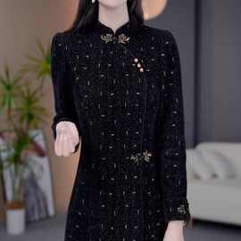 中长款新中式新款复古国风洋气优雅气质修身加厚旗袍连衣裙女新品