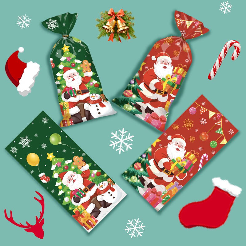 国境を越えた人気のクリスマスキャンディバッグギフト包装袋ホリデーパーティーoppにはタイワイヤーが含まれていますAmazon包装卸売|undefined