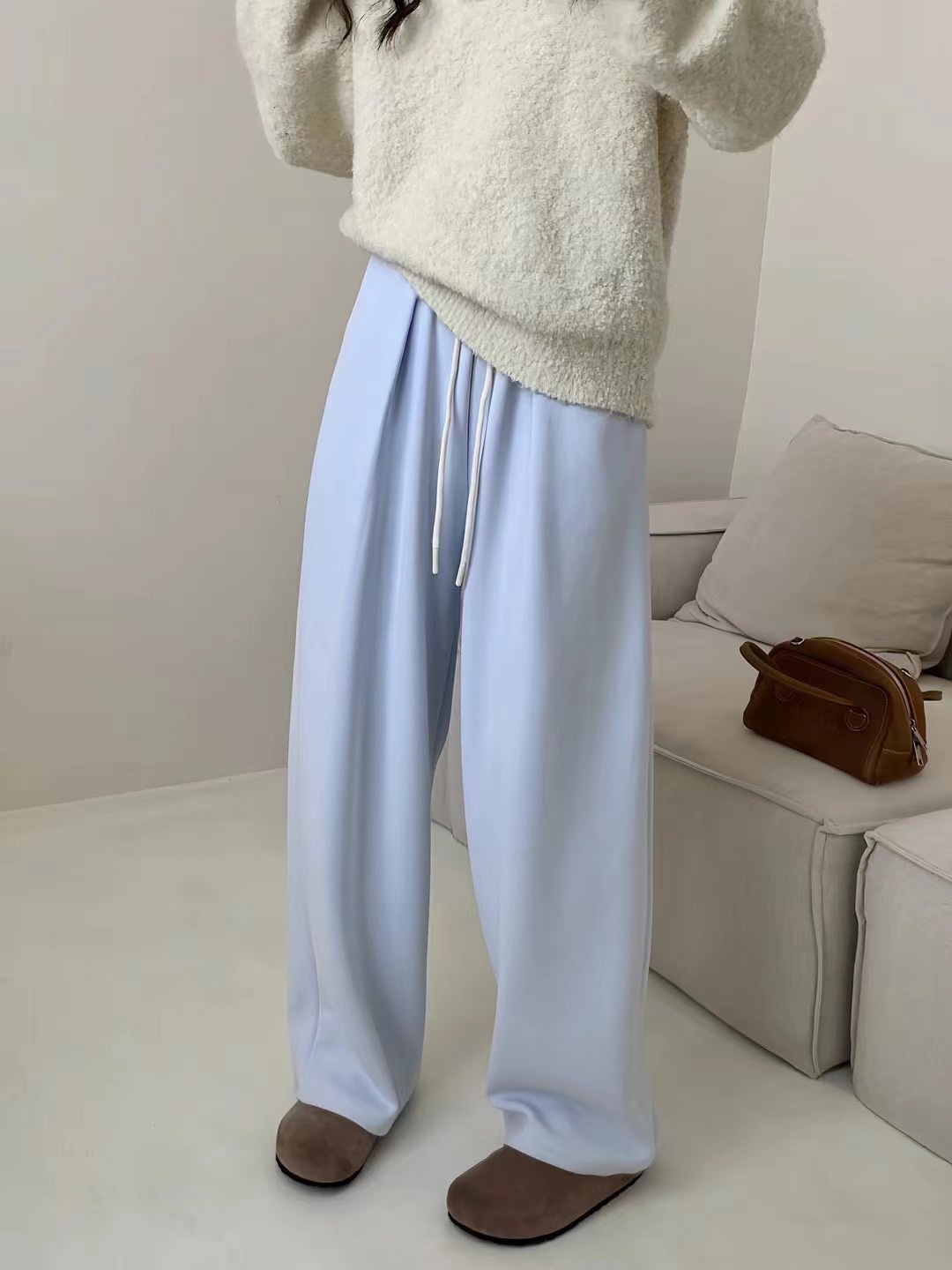 Finna Fu estilo coreano de principios de otoño pantalones de piernas anchas rectas para mujeres pantalones deportivos casuales de color macarón sueltos pantalones de algodón image 11