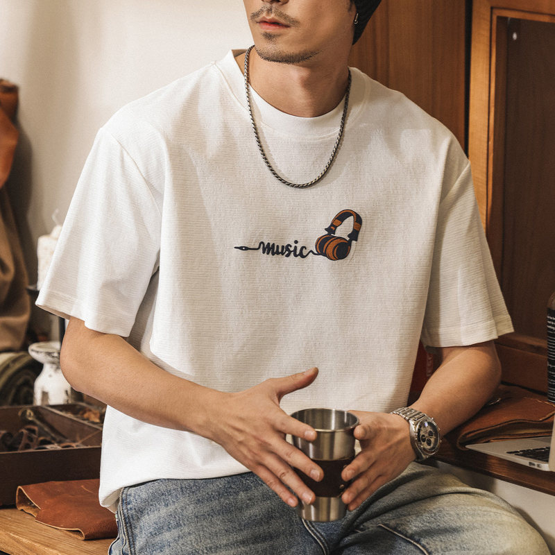 American Retro Men's T-Shirt Summer Short-Sleeved Men's 2026 New Trendy Half-Sleeved Men's Loose White Men's Top
