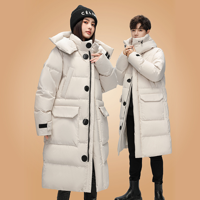 2025冬季白鸭绒羽绒服男长款过膝男款宽松百搭时尚保暖外套情侣装