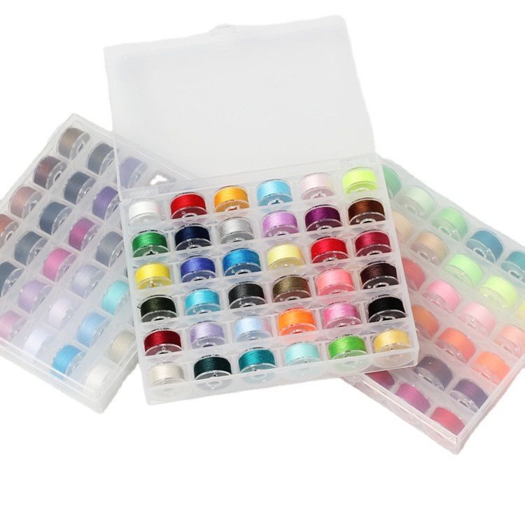 36 rejilla transparente con hilo caja de lanzadera corazón más color fijo color brillante color frío color cálido al por mayor juego de hilo de coser de 36 colores