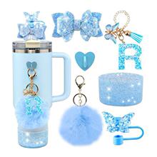 Stanley杯饰套装26个英文字母蓝色斯坦利杯配件套装-蝴蝶盖盖蝴蝶