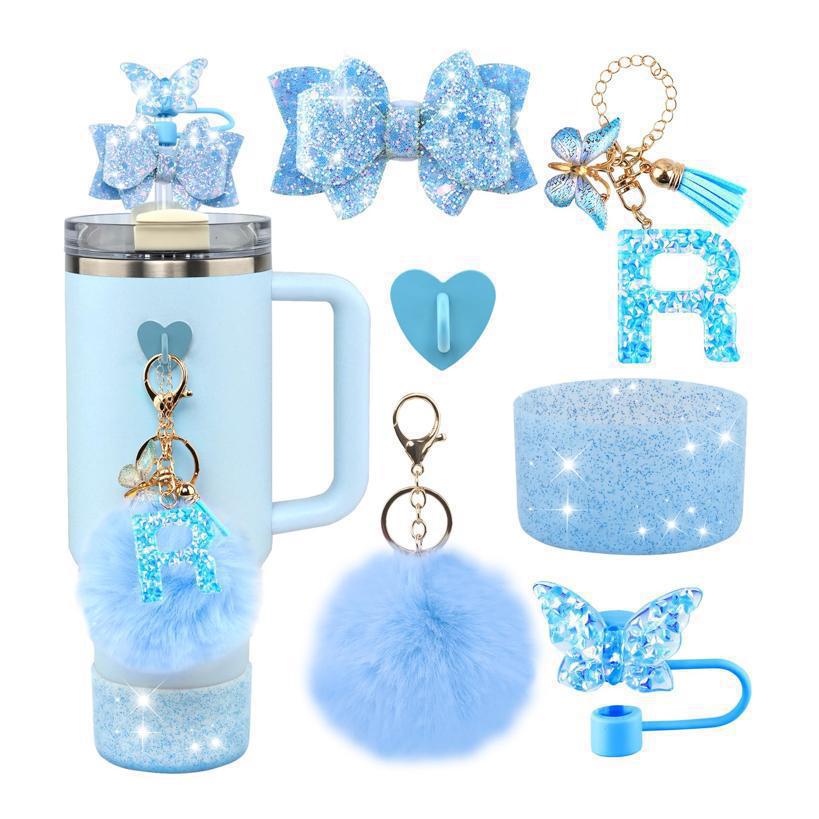 Stanley杯饰套装26个英文字母蓝色斯坦利杯配件套装-蝴蝶盖盖蝴蝶