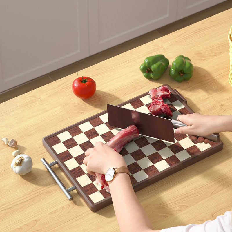 跨境棋盘格pp菜板抗菌防霉乌檀木家用双面案板实木砧板切菜板|undefined