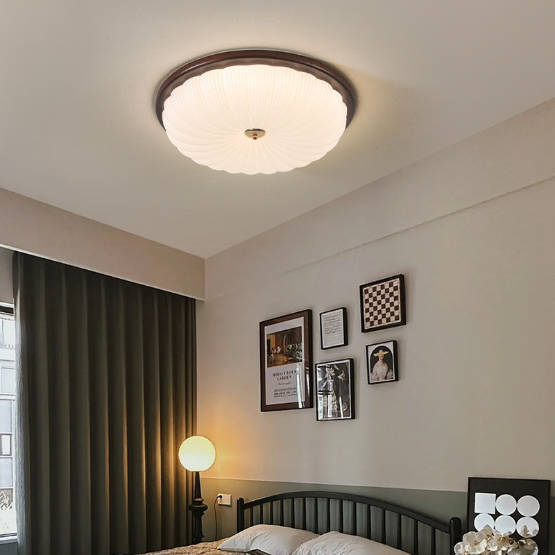 Luz de dormitorio medieval retro lámpara de techo protector de ojos nuez redonda estilo americano nuevo estilo chino dormitorio principal estudio lámpara Zhongshan