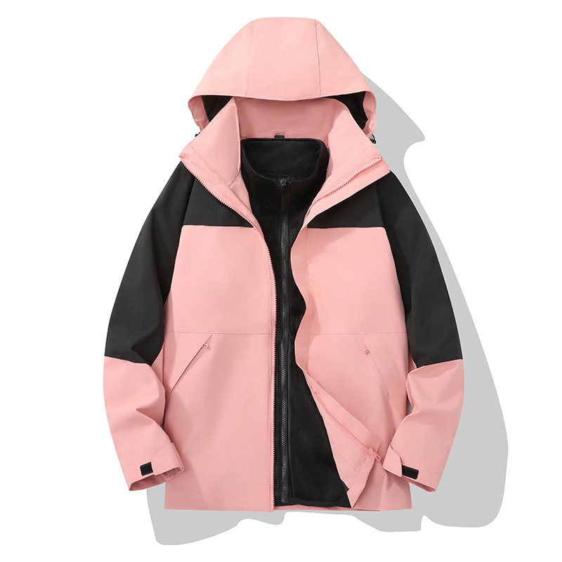 Chaqueta de chaqueta de otoño e invierno con forro grueso, traje de pareja impermeable de manga larga tres en uno